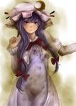  bad_id bad_pixiv_id crescent dirty hat kirieppa long_hair patchouli_knowledge purple_eyes purple_hair simple_background solo touhou 