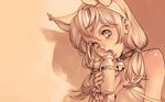  animal_ears bell bottle collar copyright_request cow_ears extra_ears face fake_animal_ears hairband hands lips milk monochrome pinky_out solo strap_slip sukinahito twintails 