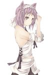  adjusting_hair animal_ears apron arutoria bare_shoulders blush maid_headdress original purple_eyes purple_hair short_hair solo standing 