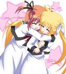  blonde_hair brown_hair closed_eyes fate_testarossa hug inu0831 long_hair lyrical_nanoha mahou_shoujo_lyrical_nanoha mahou_shoujo_lyrical_nanoha_a's multiple_girls school_uniform seishou_elementary_school_uniform takamachi_nanoha twintails yuri 