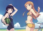  bikini black_hair blonde_hair blue_eyes glasses gokou_ruri hair_ornament hairclip hime_cut kanzaki_hiro kousaka_kirino long_hair makishima_saori multiple_girls ore_no_imouto_ga_konna_ni_kawaii_wake_ga_nai scan school_swimsuit swimsuit twisted_torso 