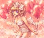  balloon blonde_hair bow breasts cleavage drill_hair hair_bow lingerie medium_breasts original pink purple_eyes solo thighhighs underwear wings yukko_(yuccocco) 