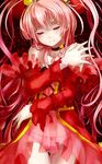  another_blood bare_shoulders choker closed_eyes demonbane dress hat oso_(toolate) panties pink_hair red see-through smile solo twintails underwear 