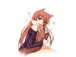  animal_ears bite female horo ookami_to_koushinryou ookamimimi plain_background solo spice_and_wolf tail unknown_artist wallpaper white_background wolf_ears 