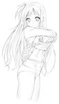  greyscale long_hair maruyama monochrome original panties panties_under_pantyhose pantyhose solo underwear undressing 