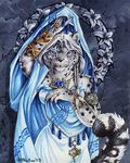  dress feline female heather_bruton lillies shawl snow_leopard solo 