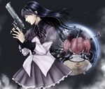  akemi_homura black_hair black_legwear capelet closed_eyes desert_eagle enmatime from_behind gears gun hairband handgun kaname_madoka long_hair magical_girl mahou_shoujo_madoka_magica mitakihara_school_uniform multiple_girls pantyhose pink_hair pistol realistic school_uniform short_twintails time_machine twintails watch weapon 