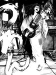  amplifier barefoot copyright_request ghost gibson greyscale guitar instrument long_hair monochrome motion_blur nukadzuke sg 