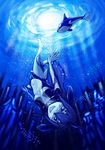  1girl animal animal_ears breasts cleavage female fins fish girl grin head_fins highres long_hair looking_at_viewer navel orca orca_whale original pectoral_fin_ears samael_(5211) samael_2 sharp_teeth smile swimming underwater water 