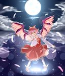  animal_ears bad_id bad_pixiv_id closed_eyes cloud dress echo0118 feathers full_moon hand_on_own_chest hat highres moon moonlight music mystia_lorelei night night_sky pink_hair reflection short_hair singing sky solo touhou water wings 