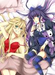  bed blush candy eating food honekoneko lollipop lying panty_&amp;_stocking_with_garterbelt panty_(character) panty_(psg) smile stocking_(character) stocking_(psg) 