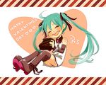  ahoge aqua_hair bad_id bad_pixiv_id chocolate happy_valentine hatsune_miku heart komiyan long_hair panties sitting skirt smile solo striped striped_panties twintails underwear valentine very_long_hair vocaloid 