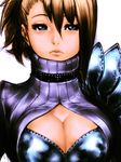  blue_eyes breasts brown_hair cleavage cleavage_cutout copyright_request fumio_(rsqkr) large_breasts solo turtleneck 