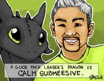 aliasing cesar_millan dragon english_text feral how_to_train_your_dragon humour looking_at_viewer male scalie simple_background smile stasiuk the_dog_whisperer toothless 