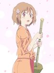  bad_id bad_pixiv_id bamboo_broom blush broom brown_eyes brown_hair flower hair_flower hair_ornament hanasaku_iroha japanese_clothes kissuisou_uniform matsumae_ohana nakai_(waitress) nurutema open_mouth short_hair solo 