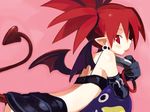 bat_wings bracelet choker demon_tail disgaea earrings etna gloves harada_takehito jewelry official_art phantom_kingdom pointy_ears prinny red_eyes red_hair solo tail tongue twintails wings 