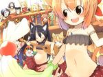  6+girls animal_ears arm_garter cat_ears crowd dancing flat_chest fuyuno_mikan instrument jewelry lute_(instrument) midriff multiple_boys multiple_girls navel necklace pixiv_fantasia pixiv_fantasia_4 tail 