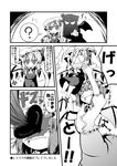  &gt;_&lt; 2girls :d ? blush carrying closed_eyes comic fang flandre_scarlet greyscale hat hitting ichimi in_the_face jitome laevatein monochrome multiple_girls open_mouth remilia_scarlet shadow side_ponytail smile surprised sweatdrop touhou translated wavy_mouth wings 