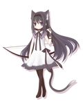  akemi_homura animal_ears black_hair bow_(weapon) cat_ears cat_tail hair_flip kemonomimi_mode long_hair magical_girl mahou_shoujo_madoka_magica pantyhose purple_eyes revision shadow simple_background solo tail weapon yamino_haruka 