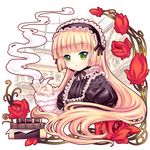  art_nouveau bad_id bad_pixiv_id blonde_hair book building flower gosick green_eyes hairband hime_cut light_smile lolita_fashion long_hair multicolored multicolored_eyes pipe riyun_(halodark) smoke solo victorica_de_blois 