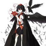  bad_id bad_pixiv_id bird cape crow feathers hat highres leaf looking_at_viewer shameimaru_aya simple_background solo tengu tokin_hat touhou wings zatsuon 