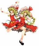  ascot blonde_hair blush clone dress dual_persona flandre_scarlet hat koge-owl long_hair mary_janes multiple_girls outstretched_arms red_eyes shoes side_ponytail touhou very_long_hair wrist_cuffs 