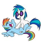  blue_hair cutie_mark equine female feral friendship_is_magic hair horn male mammal my_little_pony pegasus plain_background rainbow rainbow_dash_(mlp) tickle tickling unicorn unknown_artist vinyl_scratch_(mlp) white_background wings 