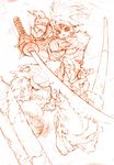 kogenta male mammal plain_background sketch solo sword tiger watou12 weapon white_background 