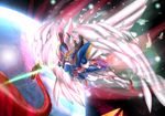  altron_gundam atmospheric_reentry beam_saber earth feathers gundam gundam_wing gundam_wing_endless_waltz mecha noumin space wing_gundam_zero_custom wings 