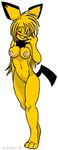  2006 black breasts fang female green_eyes hair long_hair long_yellow_hair muzz navel nipples nude one_eye_closed open_mouth pichu pok&eacute;mon pussy solo standing wink yellow yellow_hair 