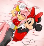  amy_rose blush bow breasts butt crossover cute duo female hair hedgehog looking_at_viewer mammal minnie_mouse mouse pink pink_body pink_hair rodent sega sonic_(series) sonic_the_hedgehog sssonic2 