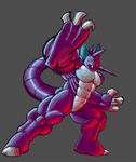  claws fangs green_eyes horns looking_at_viewer male muscles nidoking nude pok&eacute;mon pok&eacute;morph reptile scalie solo standing tail tkc2021 