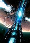  bad_pixiv_id banned_artist hecatoncheir highres moon no_humans original science_fiction shuriken_(rev) space_craft spark tower 