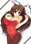  animal_ears bad_id bad_pixiv_id between_breasts blush breasts brown_hair bunny_ears bunny_tail bunnysuit hairband huge_breasts long_hair open_mouth original pantyhose red_eyes shadow solo tail very_long_hair watanuki_kaname wrist_cuffs 