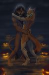  back blue_eyes canine couple digitigrade embrace feline female fog green_eyes hibbary jack-o-lantern lion male nude possessive pumpkin snarl straight 