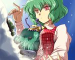  antennae ascot between_breasts breasts commentary flx green_hair head_between_breasts kazami_yuuka multiple_girls plaid plaid_skirt plaid_vest red_eyes short_hair skirt skirt_set touhou vest wriggle_nightbug 