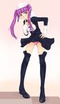  bleach boots dokugamine_riruka dress fullbringer hat ichihisa knee_boots lips long_hair panties pink_eyes purple_hair solo twintails underwear 