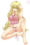  ankle_ribbon anklet barefoot blonde_hair breasts face feet jewelry lingerie long_hair medium_breasts mouth_hold naughty_face navel nipples no_hat no_headwear panties ribbon ribbon_in_mouth see-through smile solo touhou umyonge_(lkakeu) underwear very_long_hair yakumo_yukari yellow_eyes 