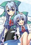  alternate_hairstyle cirno dual_persona hand_on_another's_head long_hair lozelia multiple_girls older smile touhou 