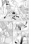  animal_ears blush bow bunny_ears bunny_tail comic detached_sleeves doujinshi frog ghost girl_on_top gohei greyscale hair_bow hair_ornament highres hoshino_souichirou kochiya_sanae konpaku_youmu konpaku_youmu_(ghost) long_hair monochrome multiple_girls myon_(phrase) reisen_udongein_inaba scarf shared_scarf skirt tail touhou translated you_gonna_get_raped 