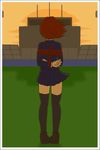  arms_behind_back back bdsm bondage bound brown_hair demodori_(korokke) from_behind red_rope rope shibari short_hair skirt solo source_request stadium standing sunset thighhighs wind zettai_ryouiki 