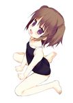  ass barefoot brown_hair feet flat_chest full_body meito_(maze) one-piece_swimsuit original purple_eyes school_swimsuit short_hair sitting solo swimsuit twintails 