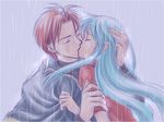  aqua_hair blue_hair couple eirika eyes_closed fire_emblem fire_emblem:_seima_no_kouseki fire_emblem_sacred_stones hand_on_head hug kiss kissing knight long_hair love princess rain red_hair seth short_hair 