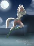  female hair high_heels jessica_elwood looking_at_viewer maria_(jessica_elwood) moon night outside over_shoulder short_hair solo tail white white_hair yellow_eyes 