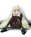  absurdres aq_interactive arcana_heart arcana_heart_3 atlus boots bow bowtie examu highres long_hair panties pantyhose see-through sitting underwear weiss white_panties 