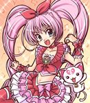  :d akihara_ryou beamed_eighth_notes blue_eyes braid brooch cat choker cure_melody eighth_note facial_mark forehead_mark frills hair_ribbon hairband happy heart houjou_hibiki hummy_(suite_precure) jewelry long_hair magical_girl midriff musical_note navel open_mouth pantyhose pink_hair precure quarter_note red_choker red_legwear ribbon smile solo sparkle suite_precure tongue twintails wrist_cuffs 