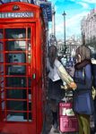  blue_sky building city day from_behind highres ikura_wataru london luggage map multiple_girls original phone_booth real_world_location sky trafalgar_square united_kingdom when_you_see_it 