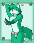  &hearts; :p ajin arm_behind_head canine erection fang fox green invalid_tag leaves male mint nude one_eye_closed penis solo toony 