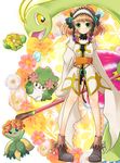  bad_id bad_pixiv_id bellossom bike_shorts braid brown_hair choker coat creature crossover flower full_body fumomomomo gen_2_pokemon gen_4_pokemon green_eyes hair_flower hair_ornament hairband leia_rolando meganium pokemon pokemon_(creature) shaymin shoes short_hair skiploom smile tales_of_(series) tales_of_xillia wand 