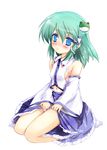  alternate_hairstyle bad_id bad_pixiv_id blue_eyes blush frog green_hair hair_ornament kimura_shuuichi kochiya_sanae oyu_no_kaori snake solo touhou 